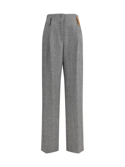 Forte Forte High-waisted Wool Trousers With Chevron Pattern In Blue