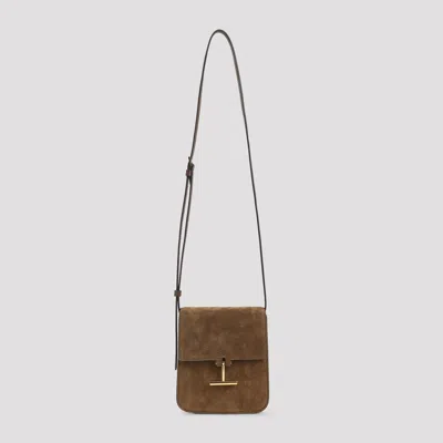 Tom Ford Mini Leather-trimmed Suede Shoulder Bag In Brown
