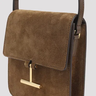 Tom Ford Mini Leather-trimmed Suede Shoulder Bag In Brown
