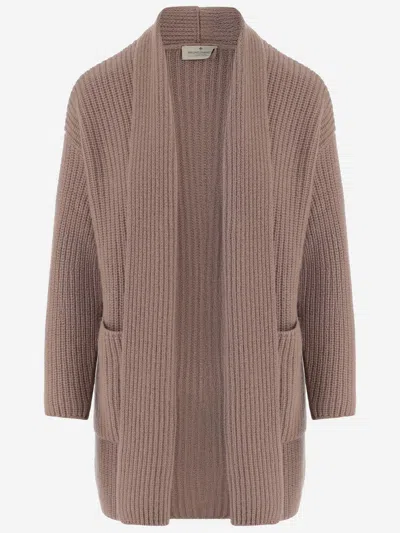 Bruno Manetti Cashmere Cardigan With Ribbed Knit In Brown
