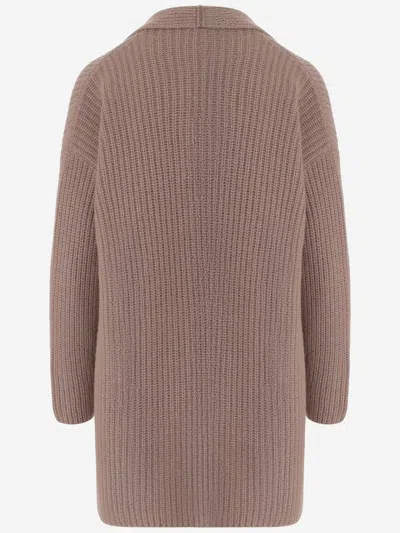 Bruno Manetti Cashmere Cardigan With Ribbed Knit In Brown