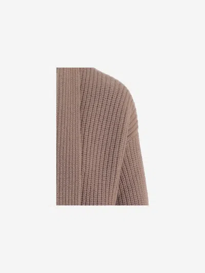 Bruno Manetti Cashmere Cardigan With Ribbed Knit In Brown