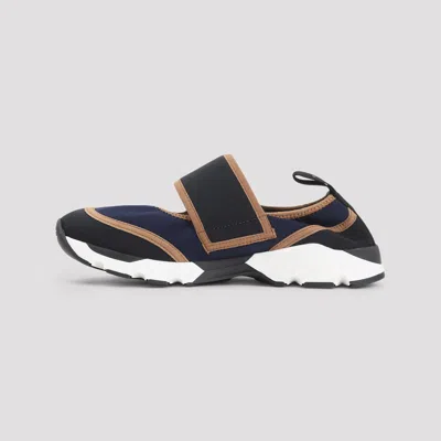Marni Sneaker Mary Jane In Lycra Blu Scuro E Nera In Multi
