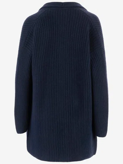 Bruno Manetti Cashmere Cardigan With Ribbed Knit In Blue