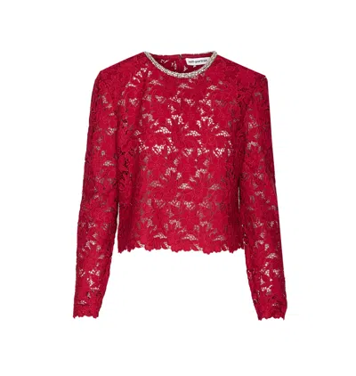Self-portrait Embellished Guipure Lace Top In Red