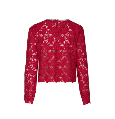 Self-portrait Embellished Guipure Lace Top In Red