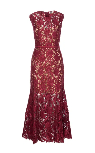 Self-portrait Guipure Lace Midi Dress In Red