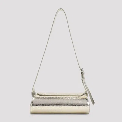 Jil Sander Platinum Cannolo Small Ovine Leather Shoulder Bag In Gold