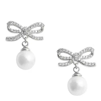 Self-portrait Earrings With Bow And Pearls In Brown