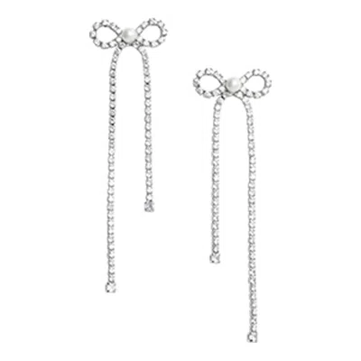 Self-portrait Bow Earrings With Crystals In Brown