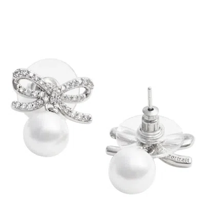 Self-portrait Earrings With Bow And Pearls In Brown