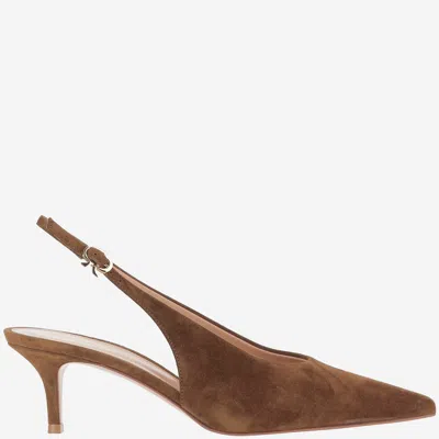 Gianvito Rossi Robbie Suede Leather Slingback In Brown