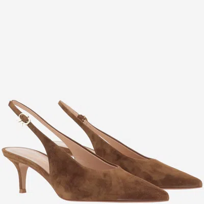Gianvito Rossi Robbie Suede Leather Slingback In Brown