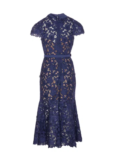 Self-portrait Guipure Lace Midi Dress In Blue
