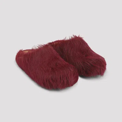 Marni Calf-hair Mules In Red