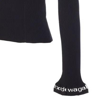Alexander Wang Zip Up Logo Sweater In Black