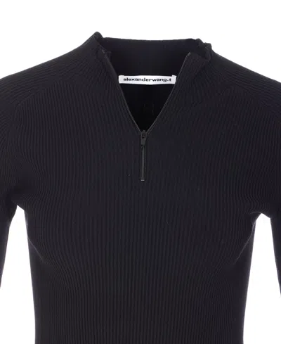 Alexander Wang Zip Up Logo Sweater In Black