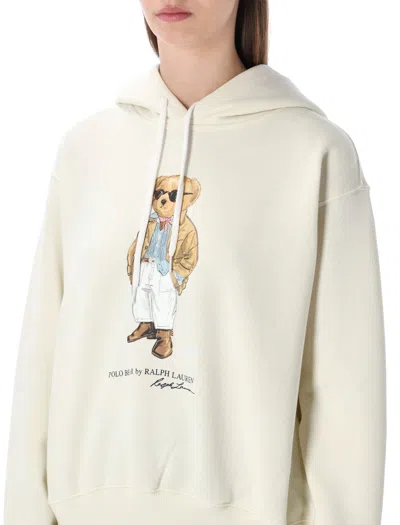 Polo Ralph Lauren Womens Parchment Cream Branded-print Cotton-blend Hoody In White