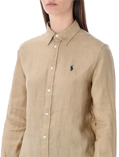 Polo Ralph Lauren Classic Linen Shirt In Nude