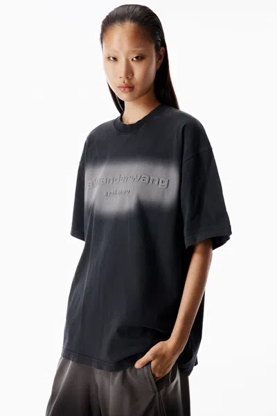Alexander Wang Short Sleeve Embossed Halo Tee In Jersey Oversized In Black