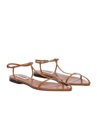 Jil Sander Cage Leather Sandals In Brown