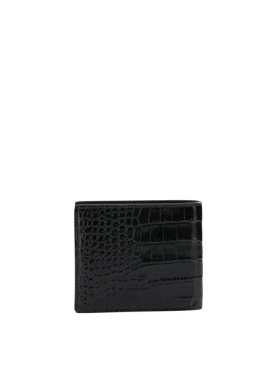 Tom Ford Crocodile Print Leather Wallet In Brown