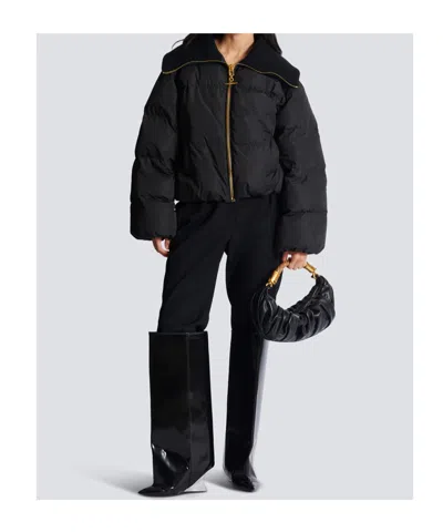 Balmain Cropped Oversized Padded Jacket In Brown