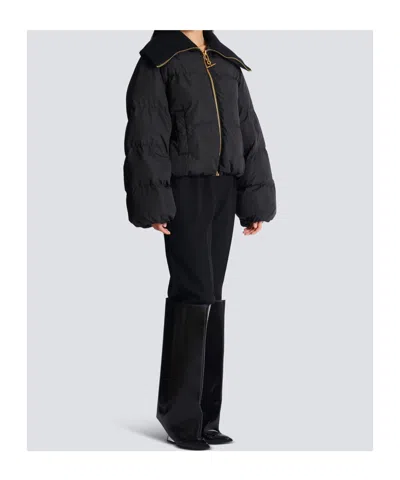 Balmain Cropped Oversized Padded Jacket In Brown