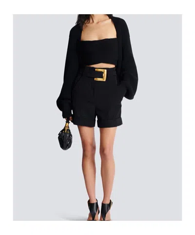 Balmain Ribbed Knit Bolero Cardigan In Black