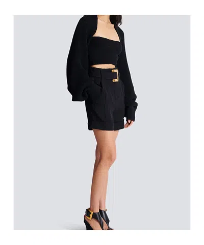 Balmain Ribbed Knit Bolero Cardigan In Black