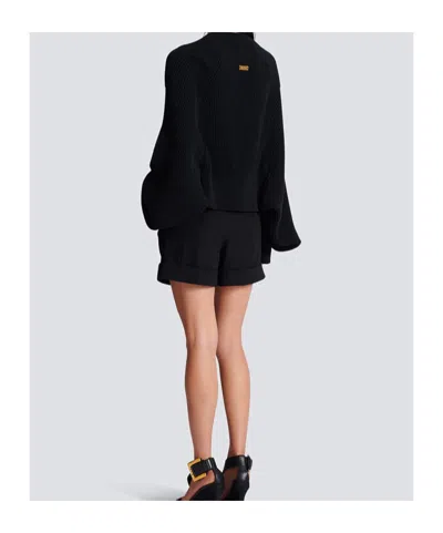 Balmain Ribbed Knit Bolero Cardigan In Black