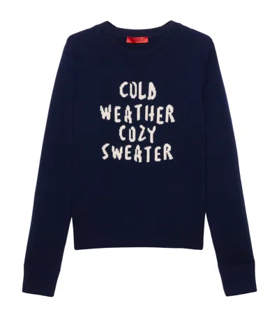 Max & Co Wool-cashmere Embroidered Sweater In Blue