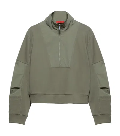 Max & Co Cotton Jersey-blend Half-zip Sweatshirt In Green