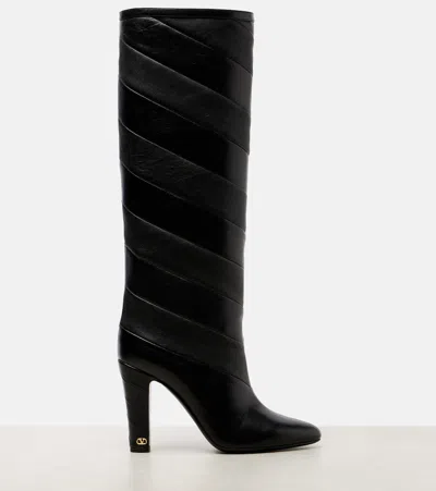 Valentino Garavani Rayons Nappa Boot With Chevron Pattern 100mm Woman Black 39 In Black