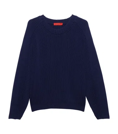 Max & Co Cotton-blend Rib-knit Sweater In Blue