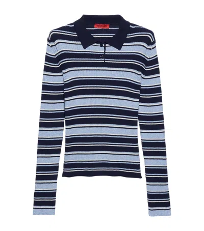 Max & Co Rib-knit Stripe Polo Sweater In Blue