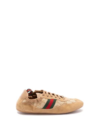 Gucci Shift Low Top Sneakers Rubber Sole Stripe In Brown