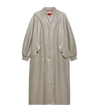 Max & Co Leather Trench Coat In Gray