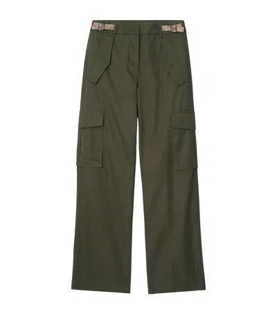 Burberry Check Trim Gabardine Cargo Trousers In Green