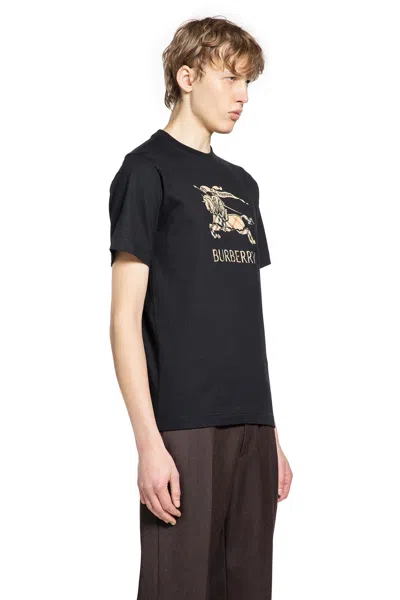 Burberry Equestrian Knight Cotton T-shirt In Black