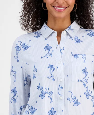 Style & Co Women's Floral Stripe Shirt, Macy's Exclusive In White
