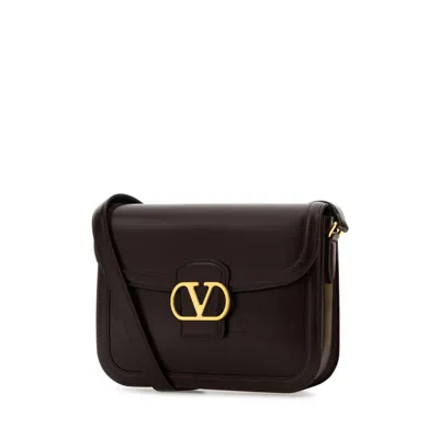 Valentino Garavani Dark Brown Leather 9to5 Shoulder Bag In Brown