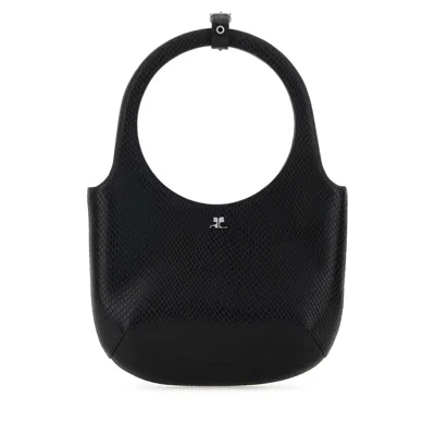 Courrèges Circular Handle Leather Bag With Adjustable Strap In Black