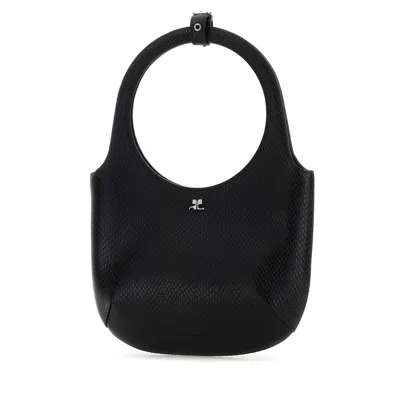 Courrèges Circular Handle Leather Bag With Adjustable Strap In Black