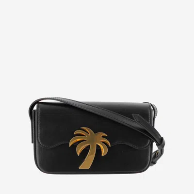 Palm Angels Black Leather Palm Beach Bridge Crossbody Bag In Black
