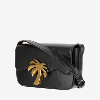 Palm Angels Black Leather Palm Beach Bridge Crossbody Bag In Black