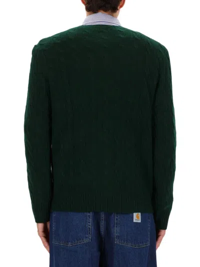 Polo Ralph Lauren Green Cable Knit Crewneck Sweater With Pony Embroidery On The Front In Wool And Cashmere Man