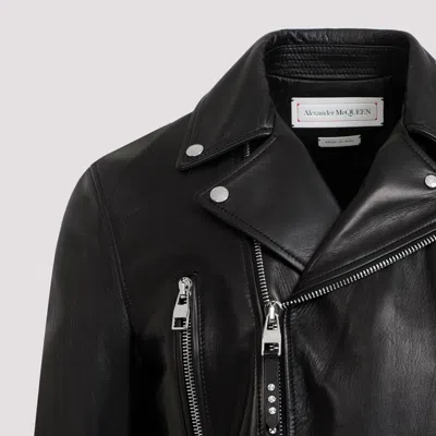 Alexander Mcqueen Leather Biker Jacket Men In Black