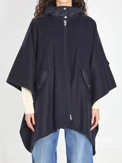 Moncler Front-pocket Hooded Cape In Blue