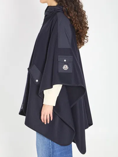 Moncler Front-pocket Hooded Cape In Blue